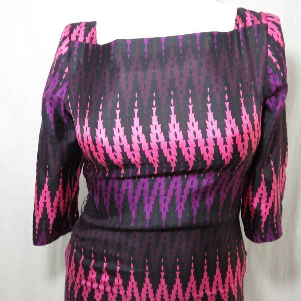 Original Milly Of New York 6 Silk Chevron Pink Purple Dress Flame Stitch